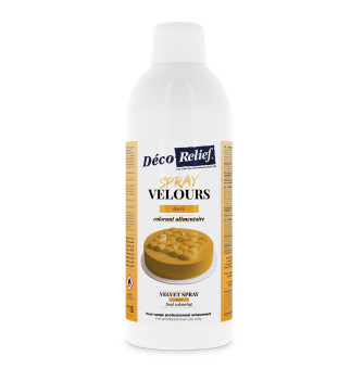 Spray velours doré à base de beurre de cacao, prêt à l'emploi, en format professionnel 400ml.