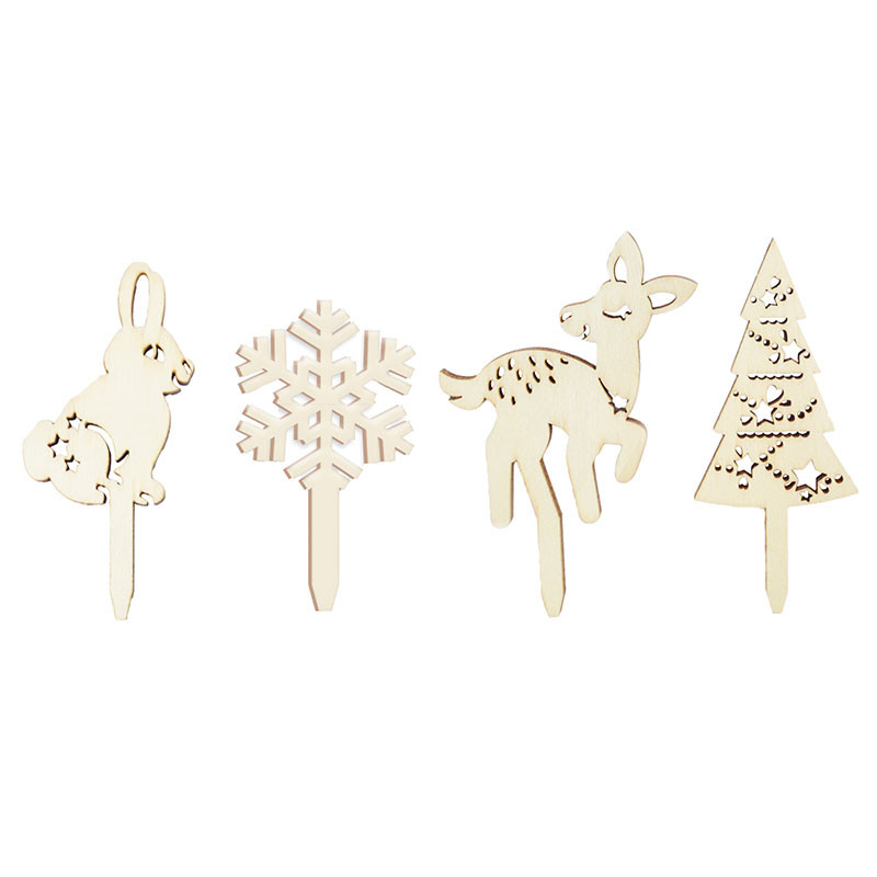 48 Wooden Cake Toppers - 12 Rabbits, 12 Snowflakes, 12 Fawns, 12 Christmas Trees