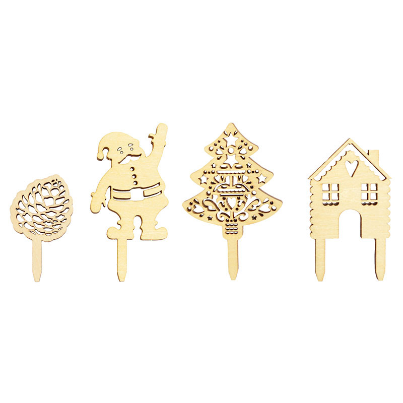 48 Cake Toppers en bois (12 pommes de pins, 12 pères noëls, 12 sapins, 12 chalets)