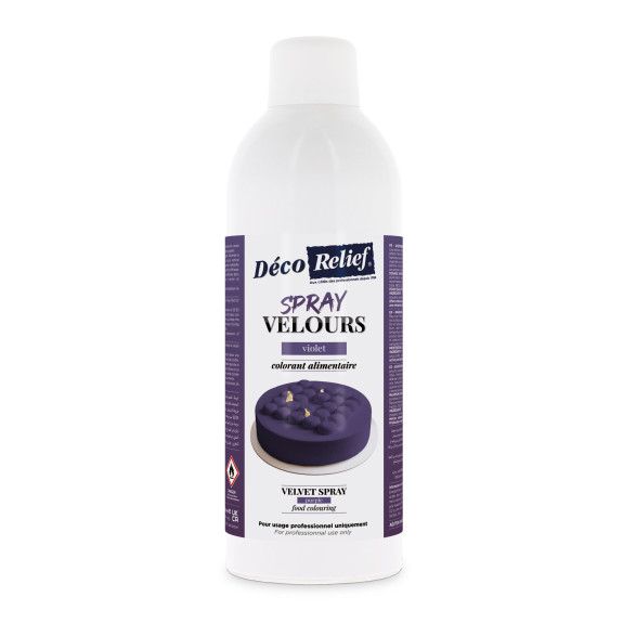 Bombe de spray velours violet à base de beurre de cacao, prêt à l'emploi, en format professionnel 400ml.