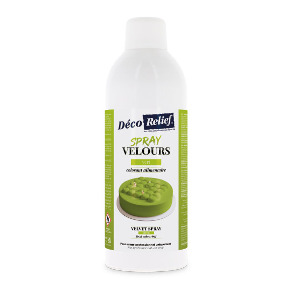 Bombe de spray velours vert à base de beurre de cacao, prêt à l'emploi, en format professionnel 400ml.