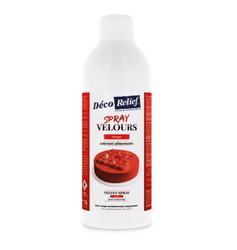 Bombe de spray velours rouge à base de beurre de cacao, prêt à l'emploi, en format professionnel 400ml.