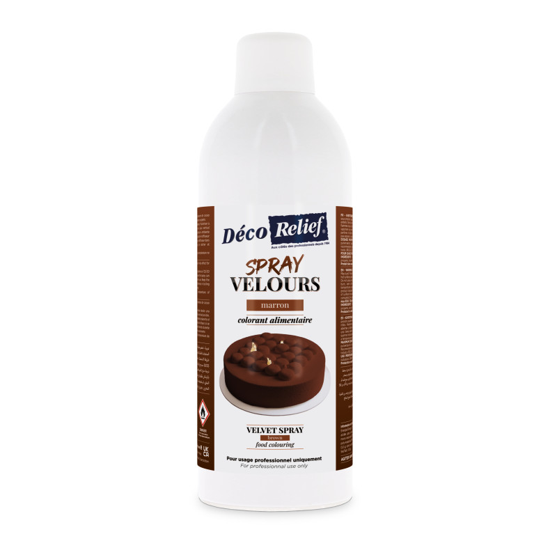 Bombe de spray velours marron à base de beurre de cacao, prêt à l'emploi, en format professionnel 400ml.