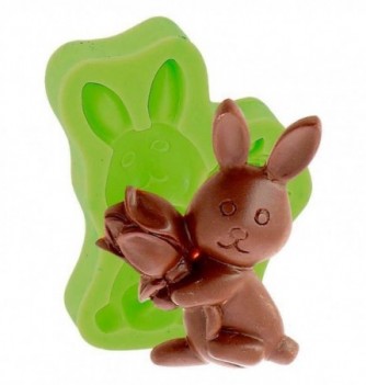 Silicone Mould - Rabbit with Flowers (6.5x4.5cm)