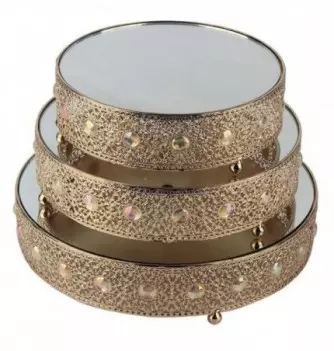 Cake stand 3pcs Gold and Multi Pink Rhinestones