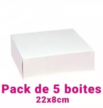 Lot de 5 boites pâtissières carrées blc 22x8cm