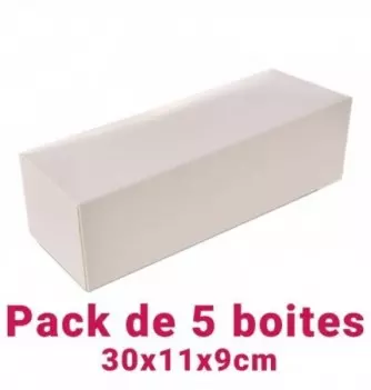 Set of 5 White Rectangular Pastry Boxes (30x11x9cm)