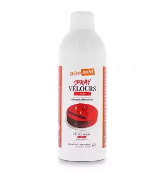 Bombe de spray velours rouge à base de beurre de cacao, prêt à l'emploi, en format professionnel 400ml.