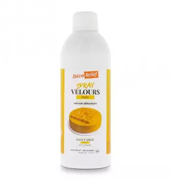 Bombe de spray velours jaune à base de beurre de cacao, prêt à l'emploi, en format professionnel 400ml.