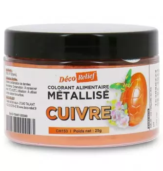 Pot de 25g de colorant alimentaire métallisé en poudre, couleur cuivre