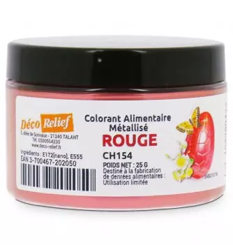 Pot de 25g de colorant alimentaire métallisé en poudre, couleur rouge